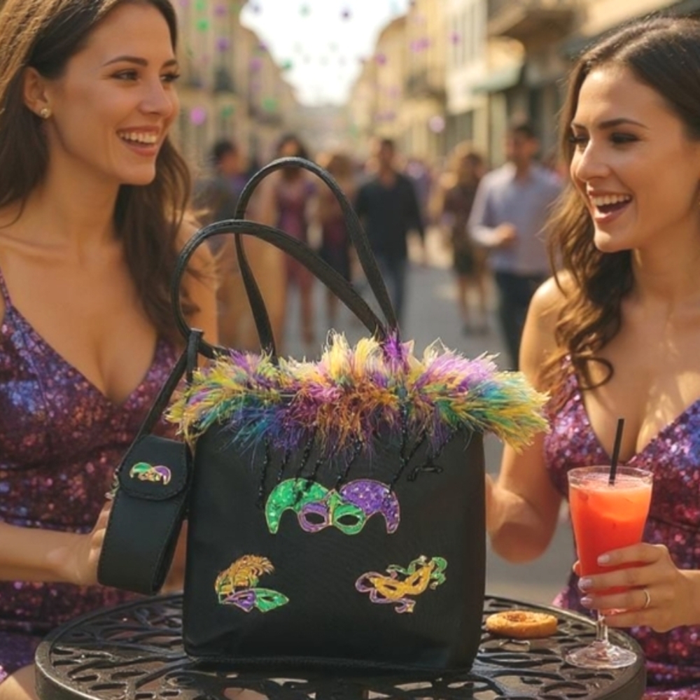 SANDOOL Colorful Embroidered Feathered Black Tote Bag